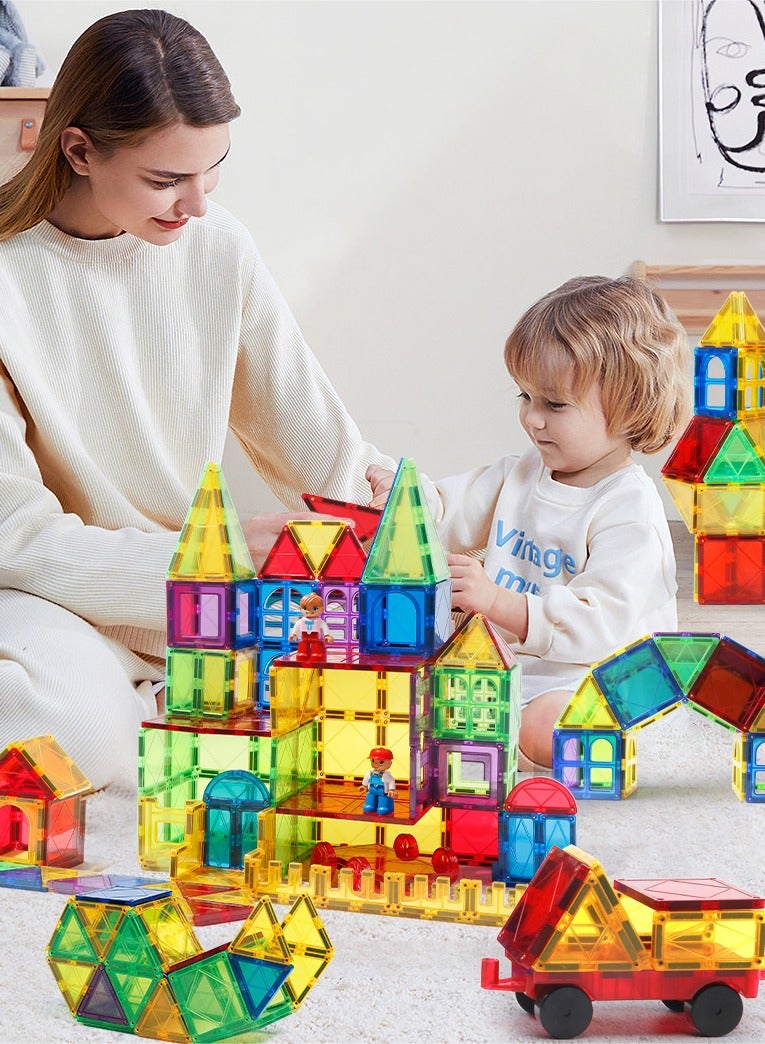 139 PCS Magnetic Tiles Building Blocks Set – DIY Creative STEM Kit for Kids with Bonus Car & Ferris Wheel Parts – Educational Magnet Blocks Toy with Storage Box  - Image 4