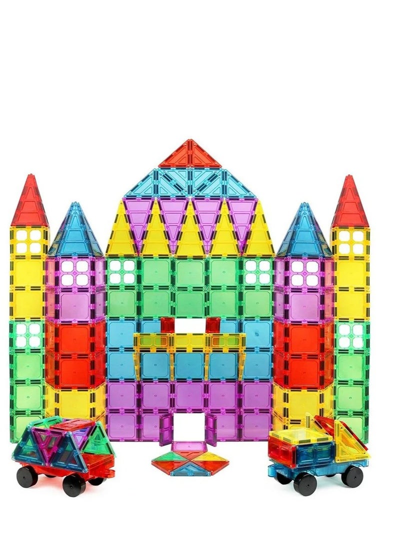 139 PCS Magnetic Tiles Building Blocks Set – DIY Creative STEM Kit for Kids with Bonus Car & Ferris Wheel Parts – Educational Magnet Blocks Toy with Storage Box  - Image 3