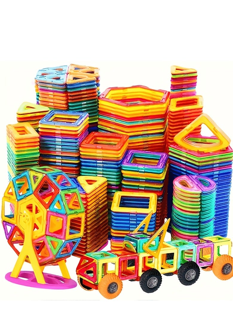 139 PCS Magnetic Tiles Building Blocks Set – DIY Creative STEM Kit for Kids with Bonus Car & Ferris Wheel Parts – Educational Magnet Blocks Toy with Storage Box  - Image 1