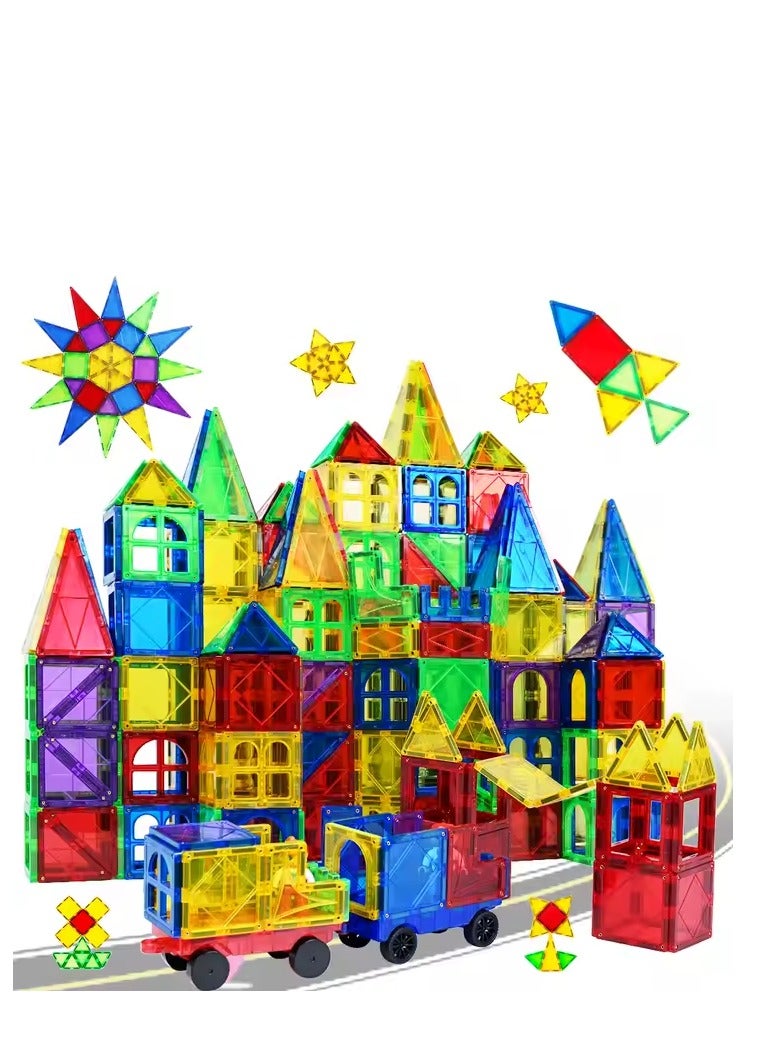 139 PCS Magnetic Tiles Building Blocks Set – DIY Creative STEM Kit for Kids with Bonus Car & Ferris Wheel Parts – Educational Magnet Blocks Toy with Storage Box  - Image 2