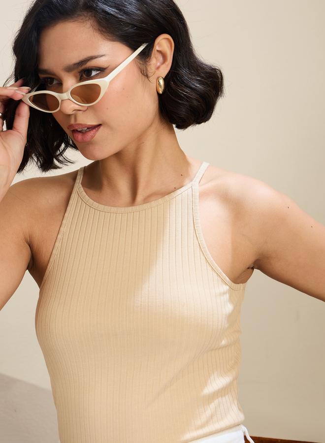 ساسافراس بلوزة ساسافراس بيج محبوكة مضلعة بحمالات - Image 4