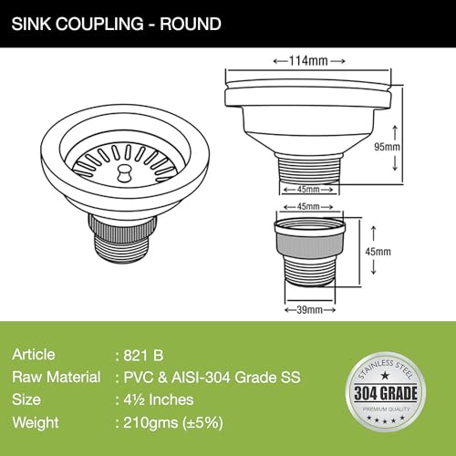 Lipka 4.5 Inch Round Shaped 304 Grade Stainless Steel and PVC Kitchen Sink Coupling for Home - Chrome Finish, Rust-Free, Corrosion-Resistant, Durable - Image 3