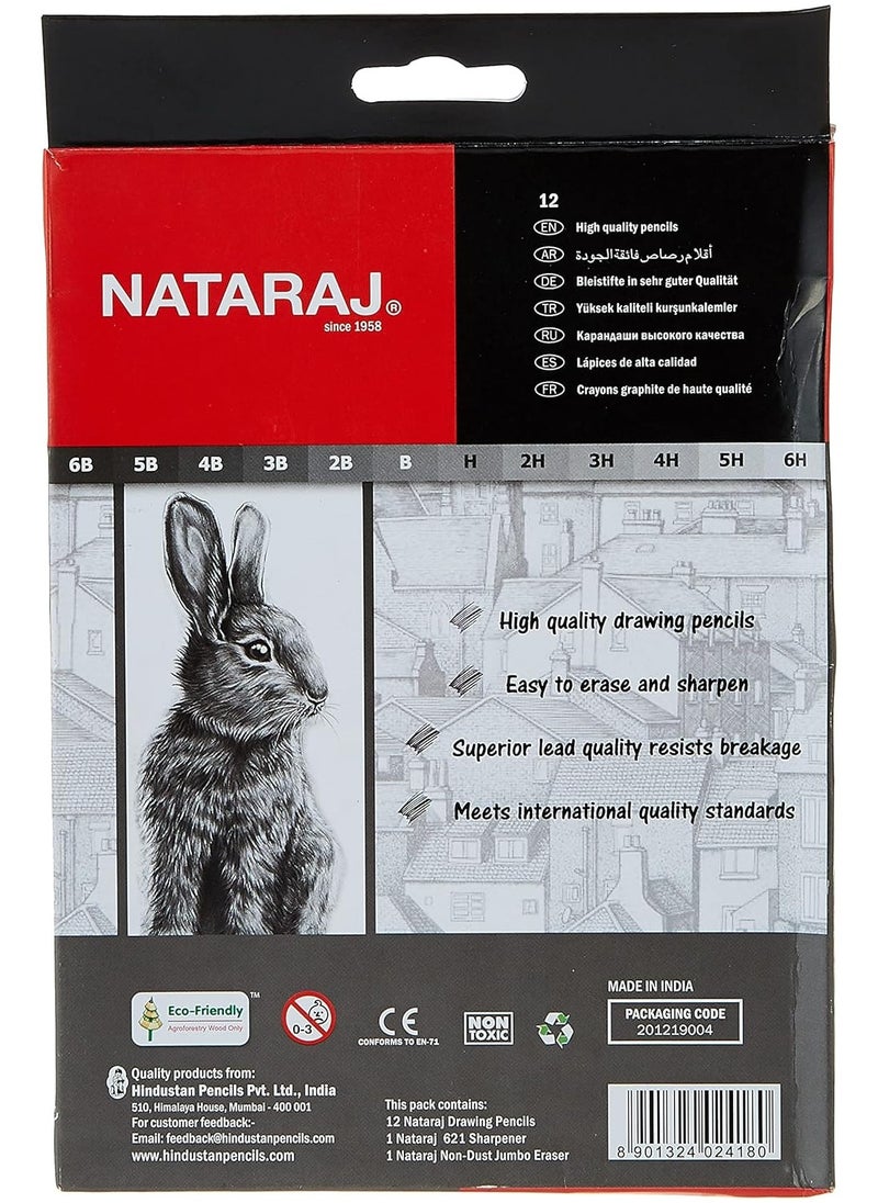 NATARAJ - NATARAJ 12 DEGREE PENCIL SET WITH ERASER & SHARPENER - Image 1
