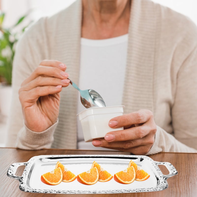 Stainless Steel Serving Plate Rectangular Food Storage Plate Fruit Snacks Serving Tray With Handle - Image 4