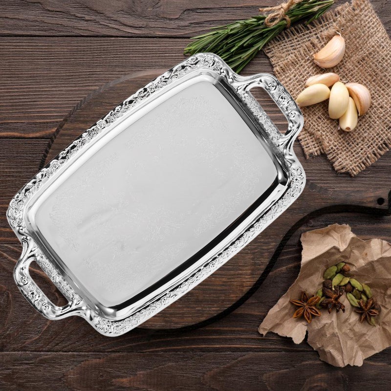 Stainless Steel Serving Plate Rectangular Food Storage Plate Fruit Snacks Serving Tray With Handle - Image 3