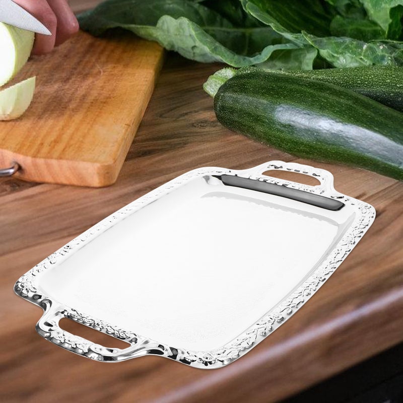 Stainless Steel Serving Plate Rectangular Food Storage Plate Fruit Snacks Serving Tray With Handle - Image 2