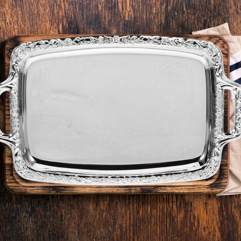 Stainless Steel Serving Plate Rectangular Food Storage Plate Fruit Snacks Serving Tray With Handle - Image 5