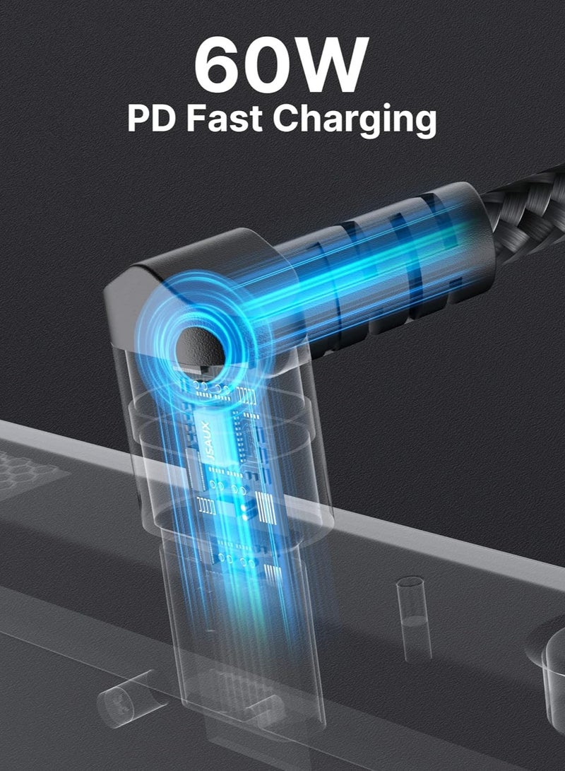 10FT USB-C to USB-C Cable 90 Degree, 60W USB C to C PD Fast Charger Cord Compatible with iPhone 15/15 Pro Max, ROG Ally, Steam Deck, Switch, Samsung S23 S22, Pixel, iPad Pro Air, MacBook Air (3M )