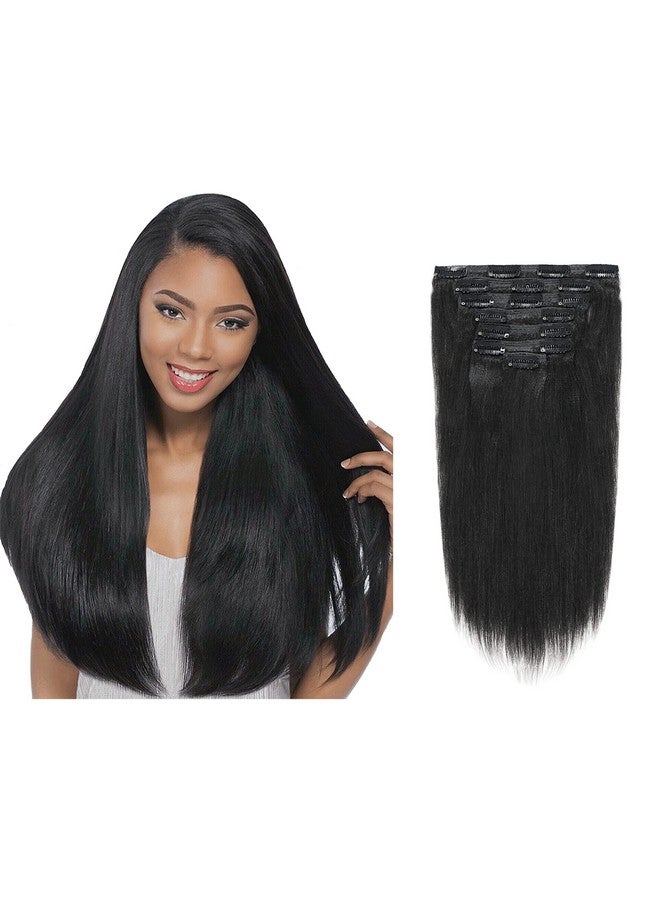 Lacer Yaki Straight Clip in Hair Extensions, Jet Black Yaki Human Hair Clip ins 20 inch 7 Pieces Per Set 120 Gram For Black Women with Relaxed Hair - Image 1