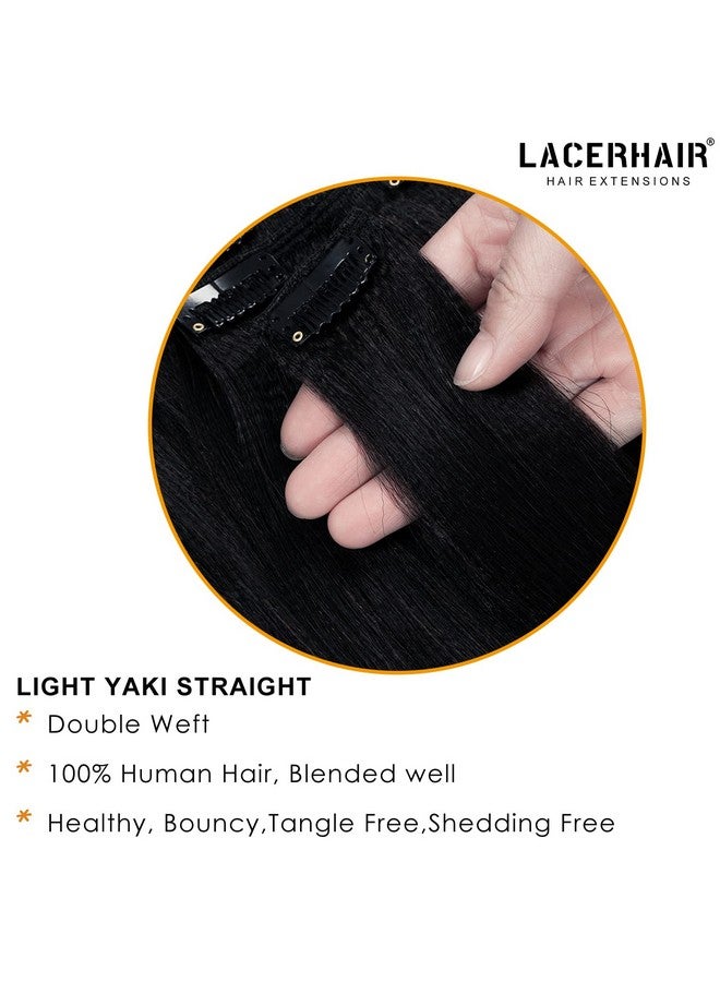 Lacer Yaki Straight Clip in Hair Extensions, Jet Black Yaki Human Hair Clip ins 20 inch 7 Pieces Per Set 120 Gram For Black Women with Relaxed Hair - Image 3