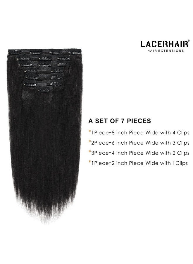 Lacer Yaki Straight Clip in Hair Extensions, Jet Black Yaki Human Hair Clip ins 20 inch 7 Pieces Per Set 120 Gram For Black Women with Relaxed Hair - Image 2