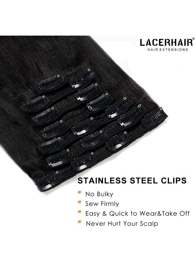Lacer Yaki Straight Clip in Hair Extensions, Jet Black Yaki Human Hair Clip ins 20 inch 7 Pieces Per Set 120 Gram For Black Women with Relaxed Hair - Image 4