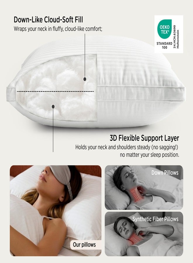 Bedsure Queen Size Bed Pillows Set of 2 - Hotel Quality Gusseted Down Alternative Pillow, 100% Cotton Cover PureWoven 300TC, Dual Chamber Fluffy Support Suitable for All Sleeping Positions - Image 2