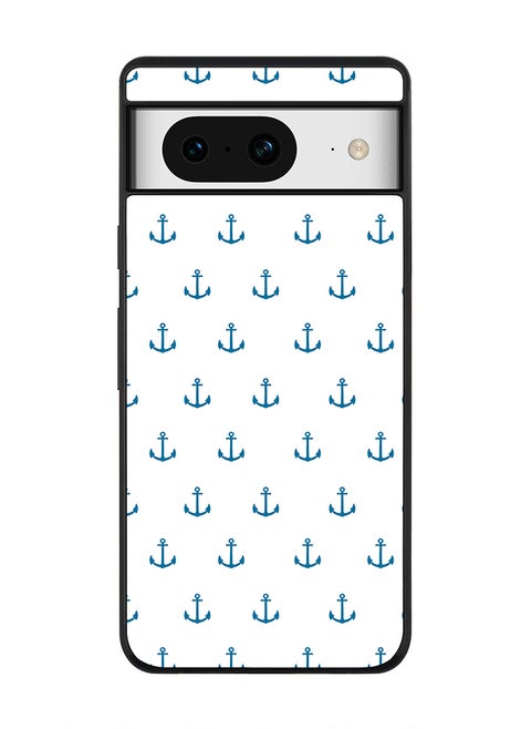 Rugged Black Edge case for Google Pixel 8, Custom Slim fit Flexible Anti Drop Thin Phone Case Cover - Anchor Blue