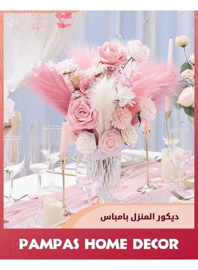 6pcs Pampas العشب الديكور الوردي,ديكور المنزل الزائف,الاصطناعي الاحمراء Pampas الزائفة,ديكور غرفة الزهرية القصيرة,, - Image 2