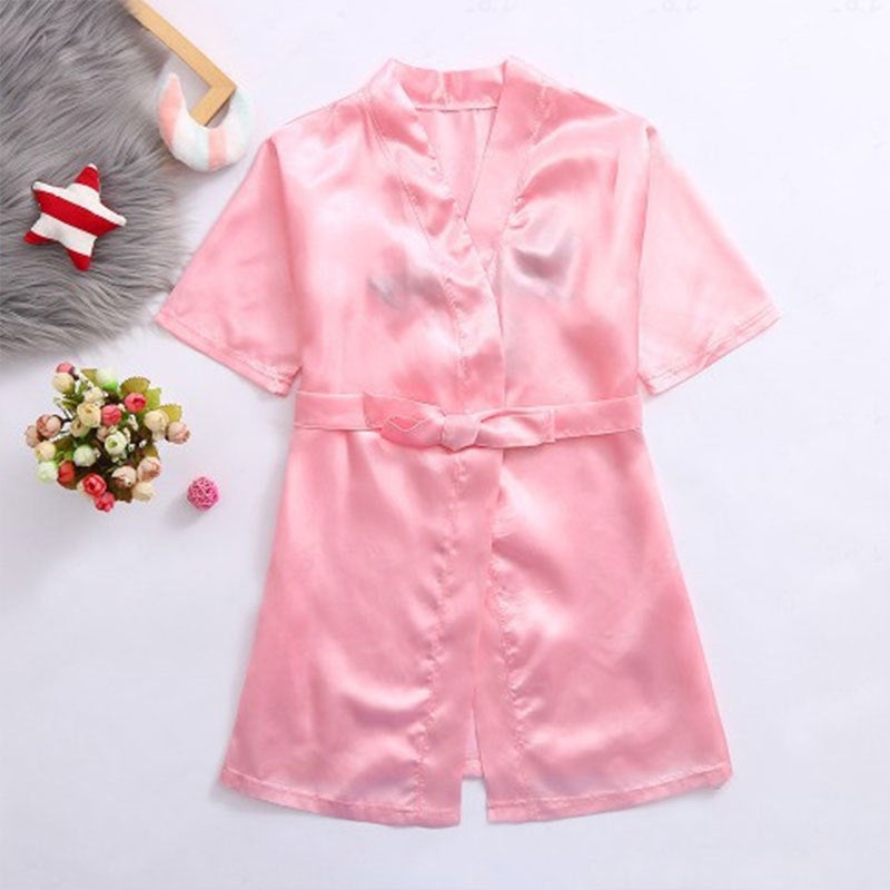 Spring, Autumn and Summer European and American Style Nightgown Children's Pajamas Ice Silk Embroidered Letters Lace-Up Bathrobe Casual Home Wear Wholesale - Image 1