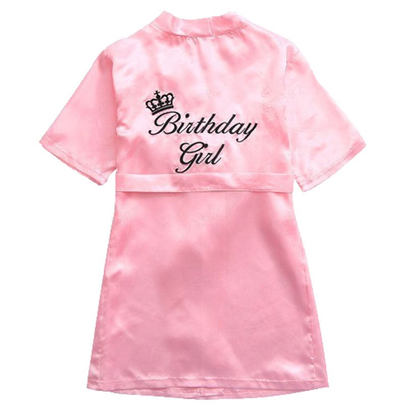Spring, Autumn and Summer European and American Style Nightgown Children's Pajamas Ice Silk Embroidered Letters Lace-Up Bathrobe Casual Home Wear Wholesale - Image 5