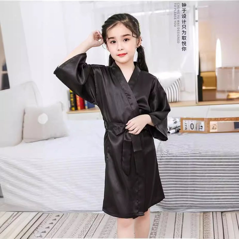Spring, Autumn and Summer European and American Style Nightgown Children's Pajamas Ice Silk Embroidered Letters Lace-Up Bathrobe Casual Home Wear Wholesale - Image 3