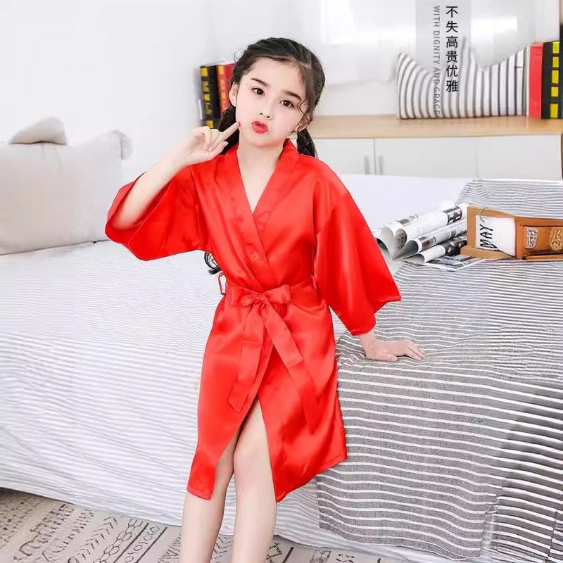 Spring, Autumn and Summer European and American Style Nightgown Children's Pajamas Ice Silk Embroidered Letters Lace-Up Bathrobe Casual Home Wear Wholesale - Image 2