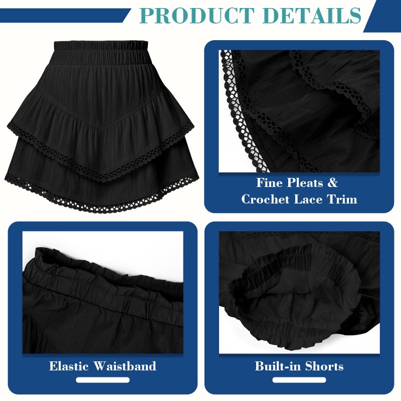 Cutecrop 3 Pcs Western Cowgirl Outfits Cowboy Hat Boho Ruffle Skirt Concho Belt for Country Concert Mardi Gras Party(Black,M) - Image 3