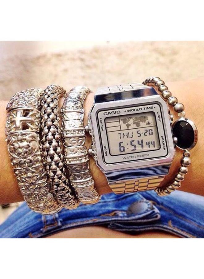 CASIO Men Youth Water Resistant Digital Watch A500WA-7DF - 34 mm - Silver - Image 4