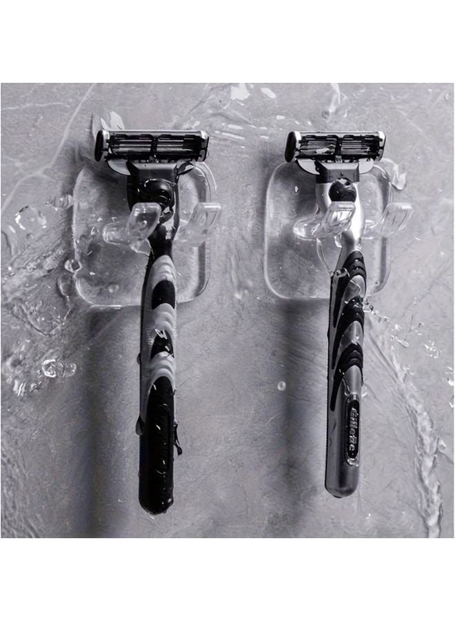 2pcs Transparent Waterproof Self Adhesive Razor Holders No Drill Wall Mount Hooks - Image 1