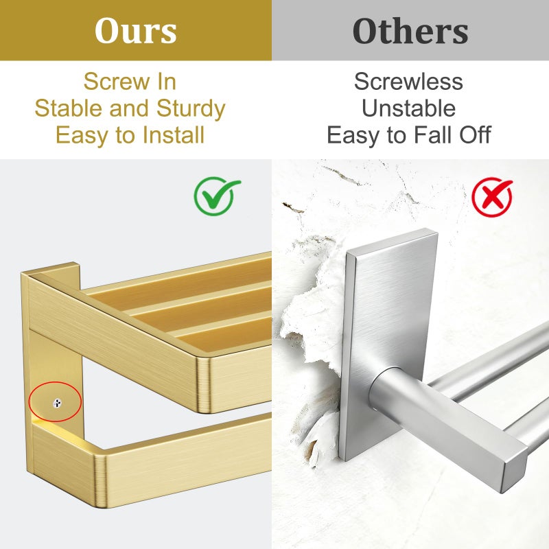 TNOMS Double Towel Racks for Bathroom Towel Bar,Brushed Gold Towel Rack 23.6-inch Towel Holder Stainless Steel Bathroom Hardware Accessories - Image 3