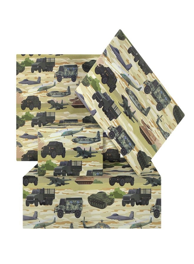 Boerni Army Military Gift Wrapping Paper, 4 Sheets Camouflage Wrapping Paper with Tanks, Helicopters Jets, Boys Birthday Gift Wrap(27 x 20 inches - Image 1