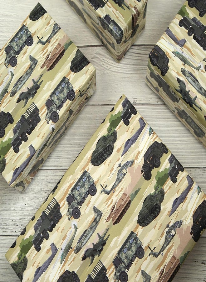 Boerni Army Military Gift Wrapping Paper, 4 Sheets Camouflage Wrapping Paper with Tanks, Helicopters Jets, Boys Birthday Gift Wrap(27 x 20 inches - Image 4