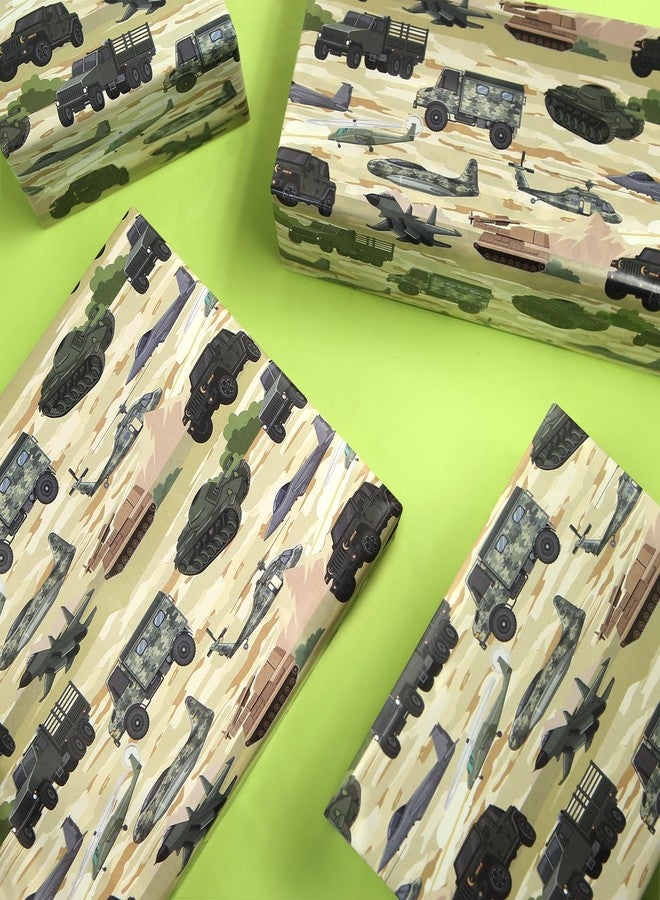 Boerni Army Military Gift Wrapping Paper, 4 Sheets Camouflage Wrapping Paper with Tanks, Helicopters Jets, Boys Birthday Gift Wrap(27 x 20 inches - Image 5