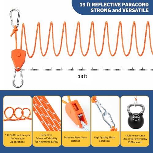 YIBOBO Heavy Duty Ice Anchor Drill Adapter Tool Kit, 19Pcs Stainless Steel Tent Stakes Set with 13FT Ratchet Ropes, Tent Hooks, Canvas Bag for Ice Fishing Shelter Setup (8Pcs Tent Stakes+6Pcs Rope Roller) - Image 2