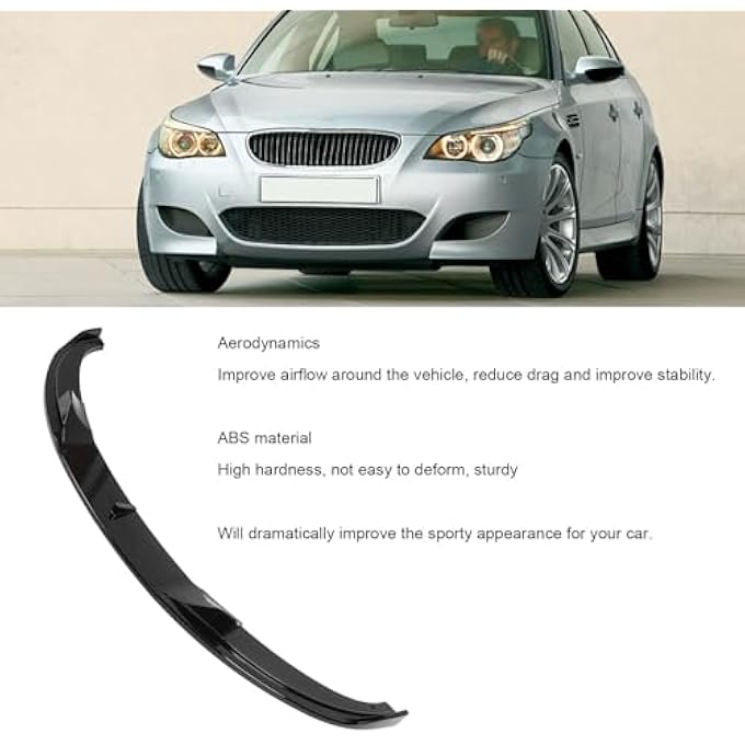 Jiawu Front Bumper Lip Spoiler Compatible with E60 E61 M5 2005-2010, 3PCS ABS High Strength Sporty Front Bumper Lip Chin Spoiler Splitter Diffuser Protector (Glossy Black) - Image 3