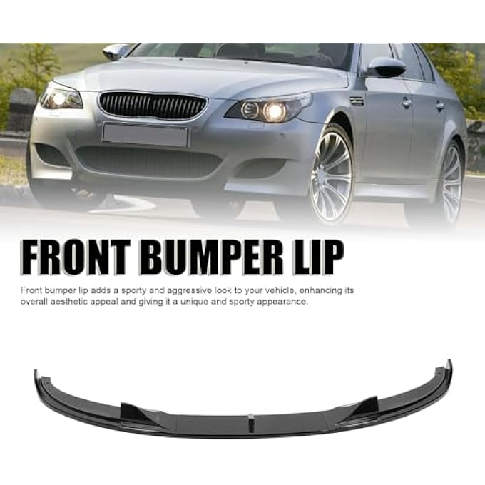 Jiawu Front Bumper Lip Spoiler Compatible with E60 E61 M5 2005-2010, 3PCS ABS High Strength Sporty Front Bumper Lip Chin Spoiler Splitter Diffuser Protector (Glossy Black) - Image 2