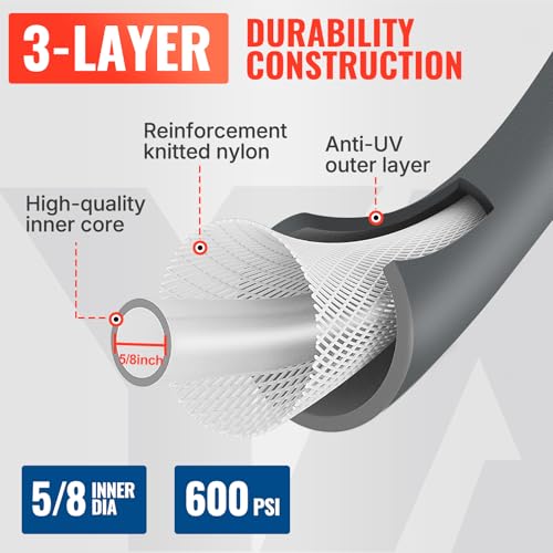 YAMATIC Heavy Duty Garden Hose 58 in x 30 ft with Swivel Handle Super Flexible Water Hose Allweather Lightweight Burst 600 PSI Gray - Image 3