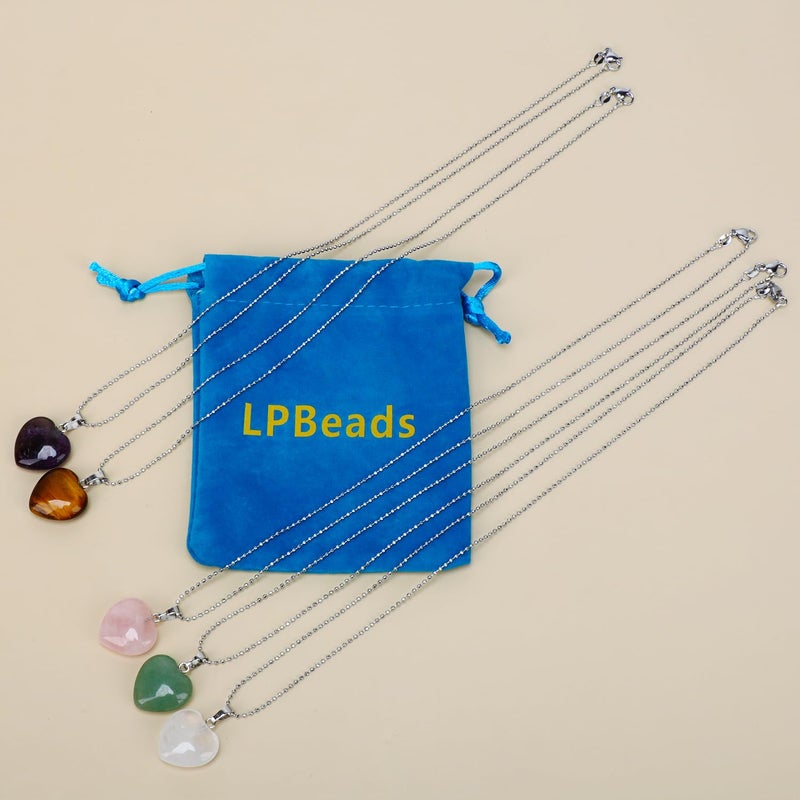 LPBeads 5 Pieces Heart Shape Natural Stone Necklace Chakra Beads Charms Crystal Heading Chakra Stone Pendants Assorted Color - Image 4