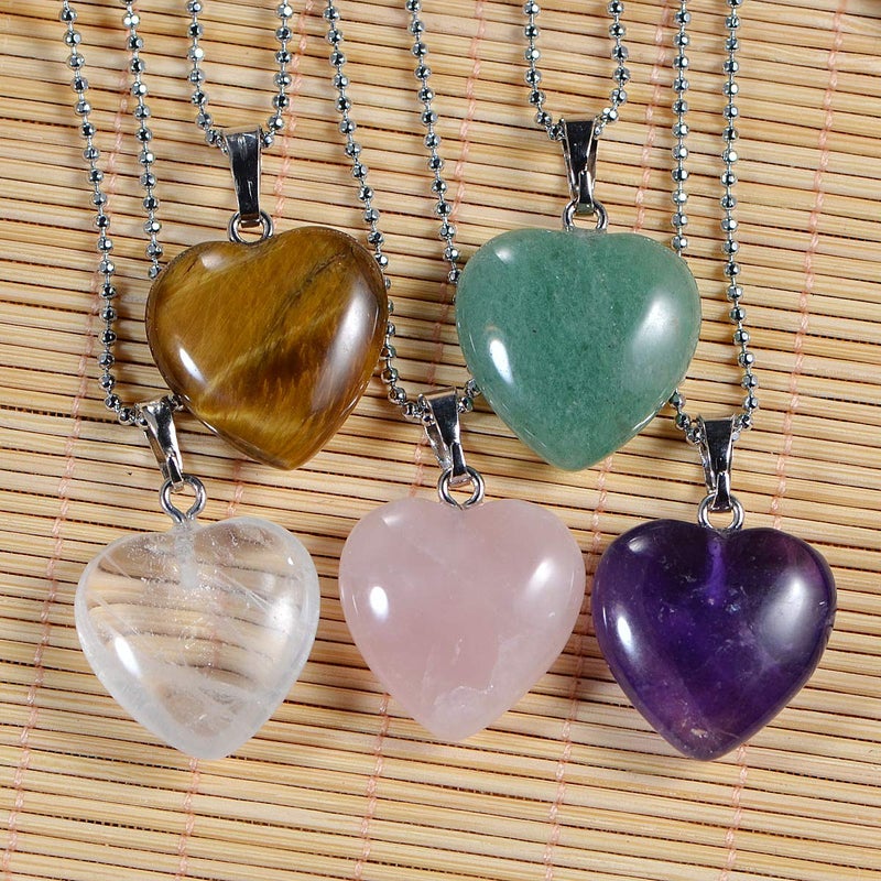 LPBeads 5 Pieces Heart Shape Natural Stone Necklace Chakra Beads Charms Crystal Heading Chakra Stone Pendants Assorted Color - Image 2