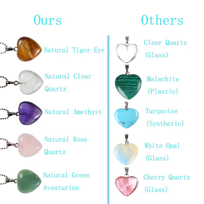 LPBeads 5 Pieces Heart Shape Natural Stone Necklace Chakra Beads Charms Crystal Heading Chakra Stone Pendants Assorted Color - Image 3