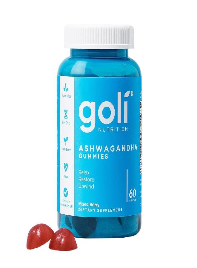 Goli Ashwagandha & Vitamin D Gummy - 60 Count - Mixed Berry, KSM-66, Vegan, Plant Based, Non-GMO, Gluten-Free & Gelatin Free Relax. Restore. Unwind, Pack of 1 - Image 1
