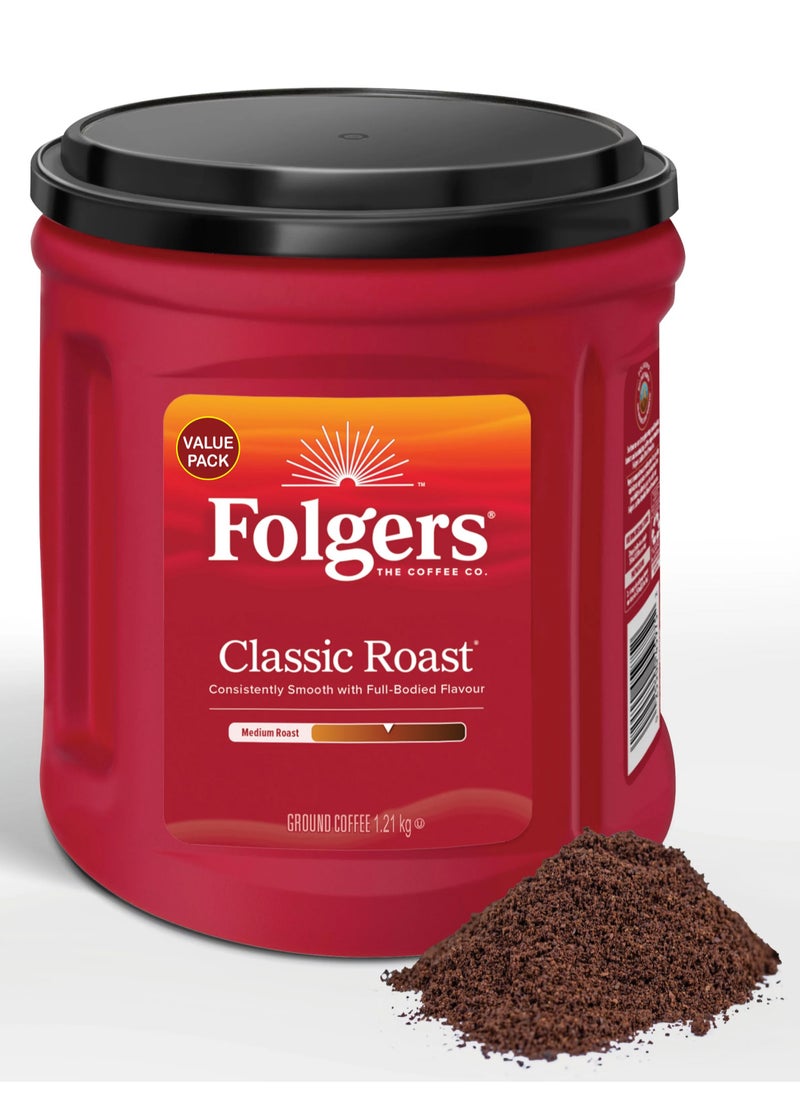 Folgers Classic Medium Roast Ground Coffee, Rich pure taste 1.21 kg | Perfect For Espresso, Cappuccino, Latte Macchiato, V60  - Image 1