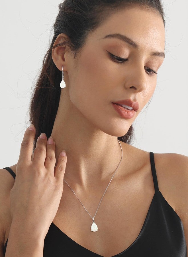 واي أل قلادة YL على شكل دمعة، مصنوعة من الفضة الإسترليني عيار 925، مرصعة بحجر أوبال صناعي مقطوع على شكل كمثرى، مقاس 9 × 12 مم، مجوهرات نسائية - Image 3