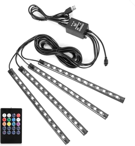Sunnest Car LED Strip Lights Christmas, 4Pcs 48 LED Interior Lights, Multicolor Music Car Strip Light Under Dash Lighting Kit with Sound Active Function and Remote Controller, DC 5V - Image 1