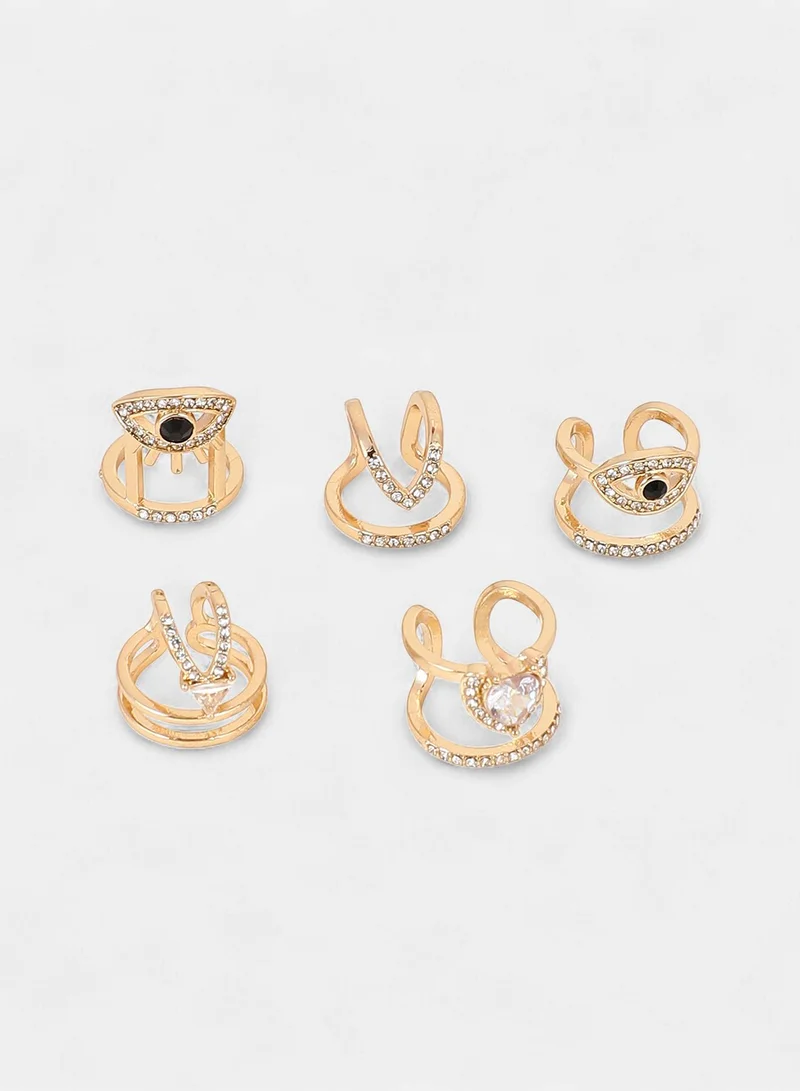 Sohi  Women The Malocchio Nail Ring Set | California  Colour | Set Of 5 | One-Size | Artificial Stone Alloy Material | Adjustable Closure | Ring For Casual & Evening Wear for Women | Best Price UAE