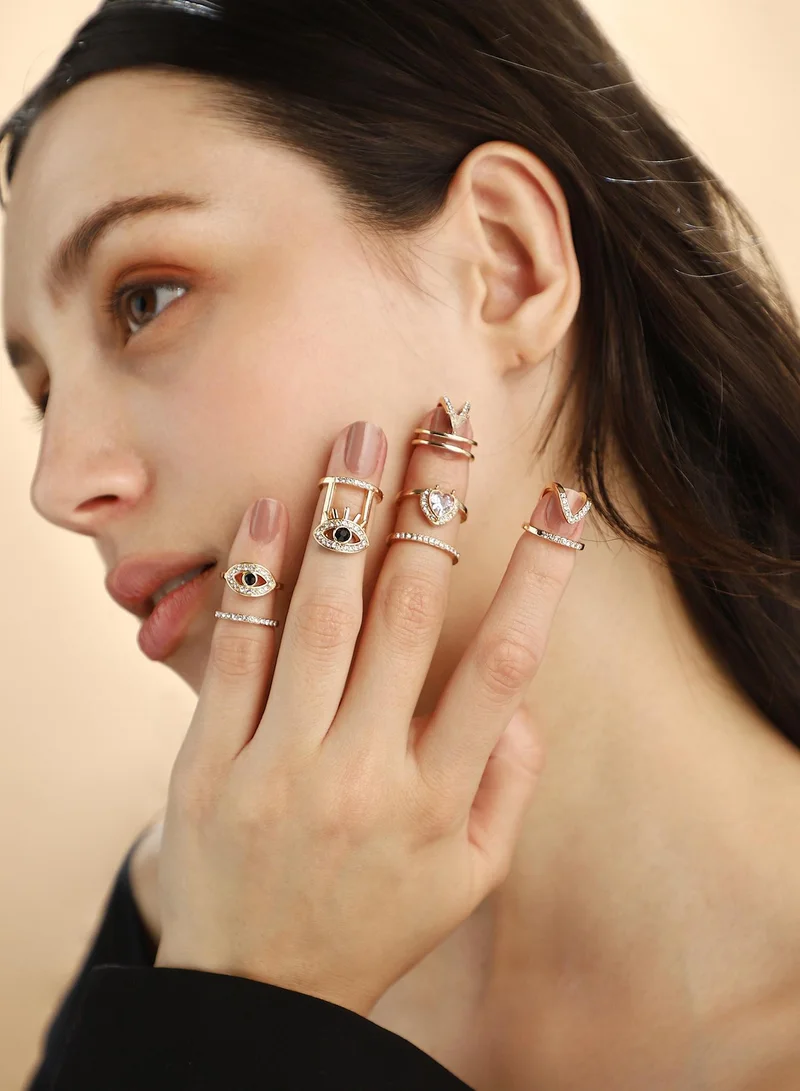 Sohi  Women The Malocchio Nail Ring Set | California  Colour | Set Of 5 | One-Size | Artificial Stone Alloy Material | Adjustable Closure | Ring For Casual & Evening Wear for Women | Best Price UAE