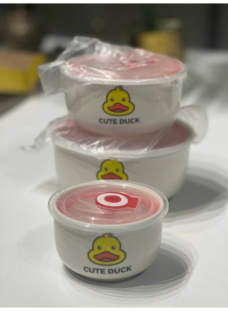 3-in-1 Porcelain Bowl Set (Duck) - Image 1