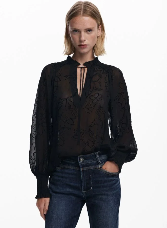 Flocked sheer blouse