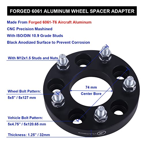 VLAOSCHI Black Forged 5x4.75 to 5x5 Wheel Adapters 1 Inch with 12x1.5 Studs Compatible with Chevy GMC 5 Lug 5x120.65 to 5x127 Adapter for Camaro Corvette Blazer El Camino S10 Jimmy Sonoma - Pack of 4 - Image 5