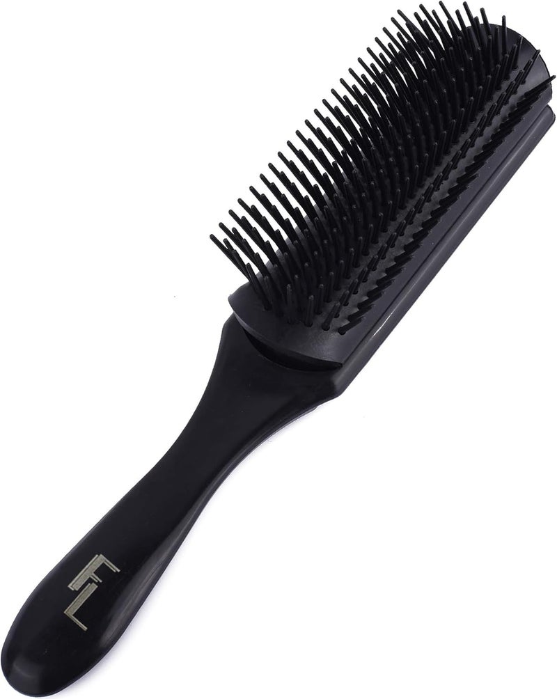 Fine Lines 9 Row Hair Brush for Men Women Black Rubber Cushion Tangle Tamer Ideal for Curly or Fine Hair and Hair Extensions Perfect Travel Companion Lightweight Comfortable Design