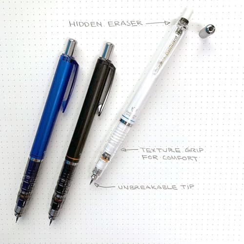 Zebra Pen DelGuard Mechanical Pencil 05mm Black Blue White Barrel Resists Lead Breaking Double Spring Protection BuiltIn Eraser 3Pack with Refills Clip for Easy Carrying 58603 - Image 3