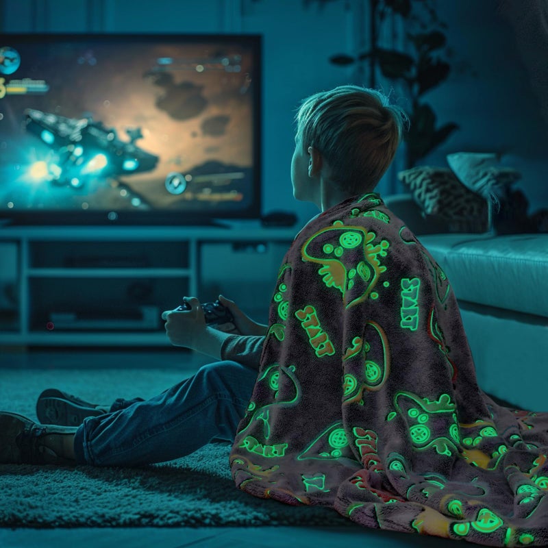 Kivee KIVEE Gamer Gifts for Teen Boys Glow in The Dark Blanket for Boys 7 8 9 10 11 12 13 14 15 16 17 18 Year Old Gaming Accessories Gamer Presents for Kids Birthday  - Image 2