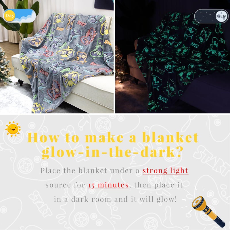 Kivee KIVEE Gamer Gifts for Teen Boys Glow in The Dark Blanket for Boys 7 8 9 10 11 12 13 14 15 16 17 18 Year Old Gaming Accessories Gamer Presents for Kids Birthday  - Image 3